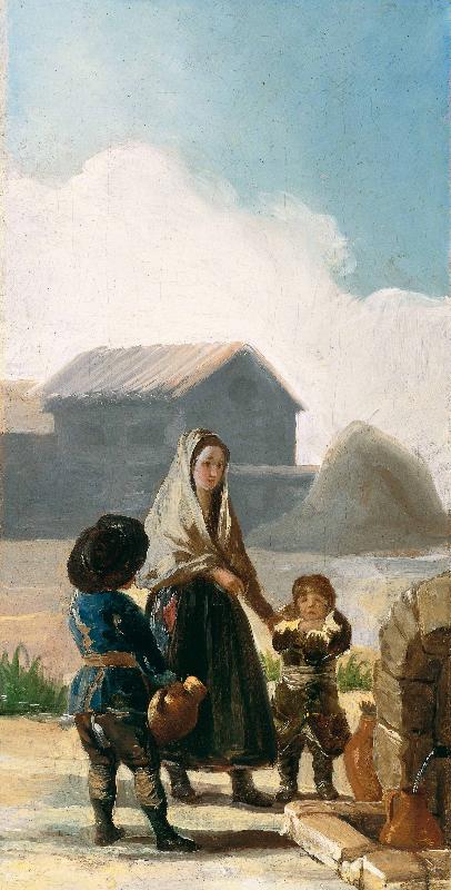 Francisco de Goya A woman and two children by a fountain